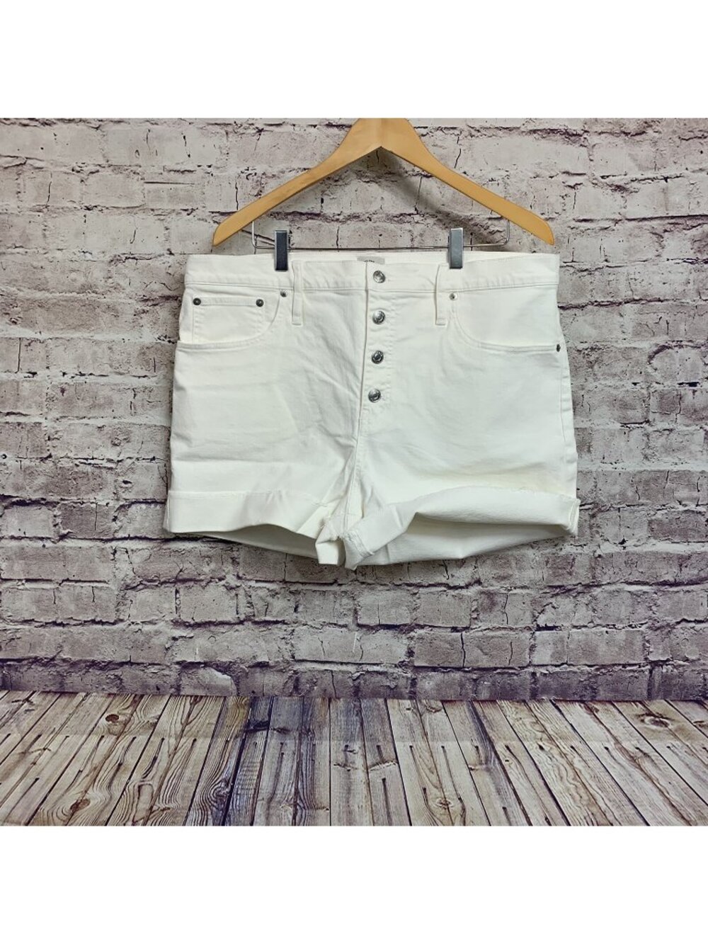 J. Crew White Button Fly Denim Raw Hem Cuffed Shorts